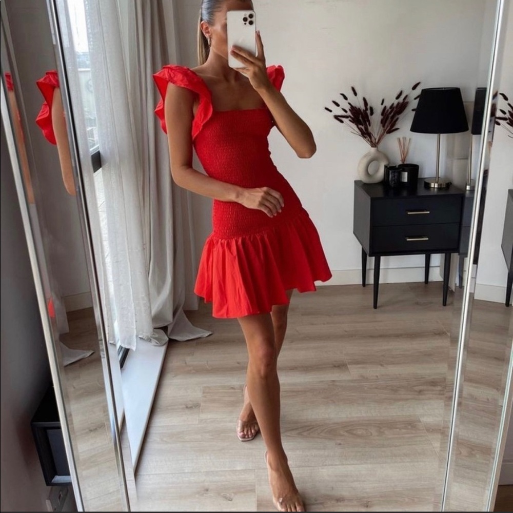 Zara Bright Red Ruffled Dress - Picture 3 of 10